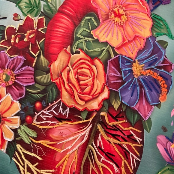 NEW had sewn on canvas heart, 12x8 inches. Hand embroidered heart. - Picture 3 of 4